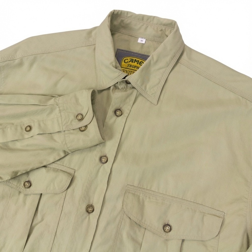 VTG Camel Trophy 90s Safari Shirt Mens Medium Khaki Cotton Adventure Wear Logo